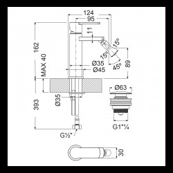 Μπαταρία Μπιντέ Armando Vicario Glam Chrome 610015-100 Χρωμέ Με Βαλβίδα Clic-Clac 